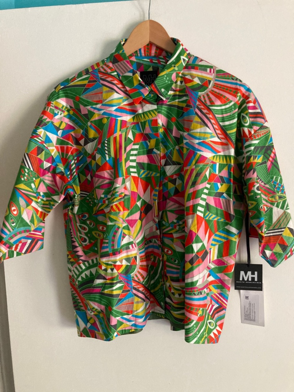 Marita Huurinainen Emma Blouse Size L New w Tags Colorful Cotton Button Up Shirt